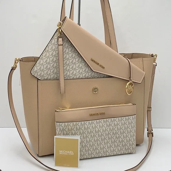 Michael Kors Maisie Large Pebbled Leather 3-in-1 Tote Bag Buff Signature Multi - Picture 6 of 16